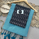 C Green Handloom Khadi Cotton Saree With  Black Color Print Blouse